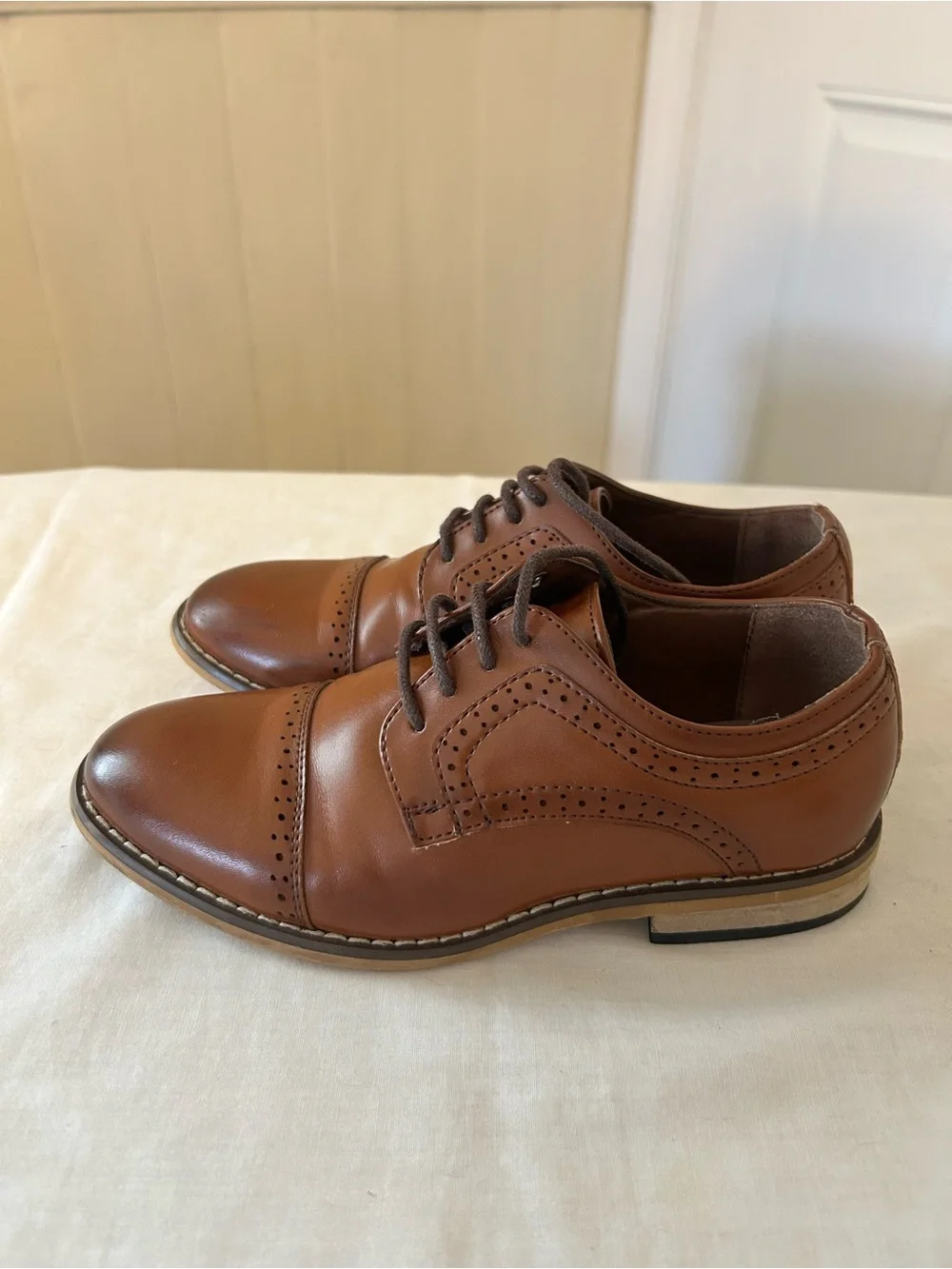 Stacy Adams Kids Dickinson Cap Toe Oxford Shoes/Cognac Brown/Size 12 M/EUC